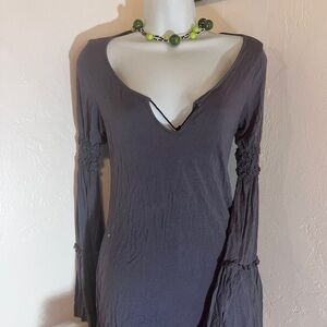 Billie D Women's Dress Tunic Top Hippie Boho Gray Casual Festival T-Shirt